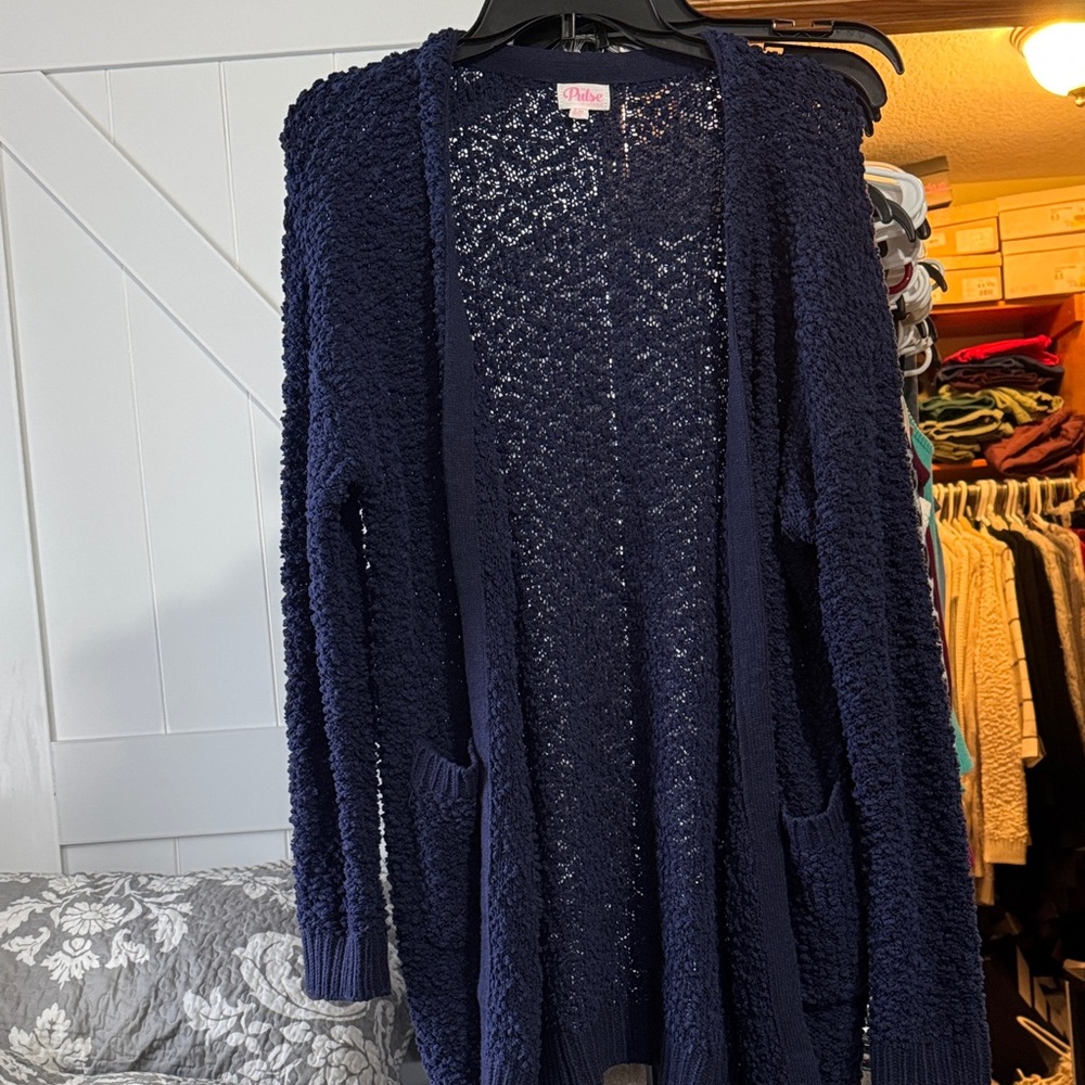 Pulse Navy Textured Knit Cardigan